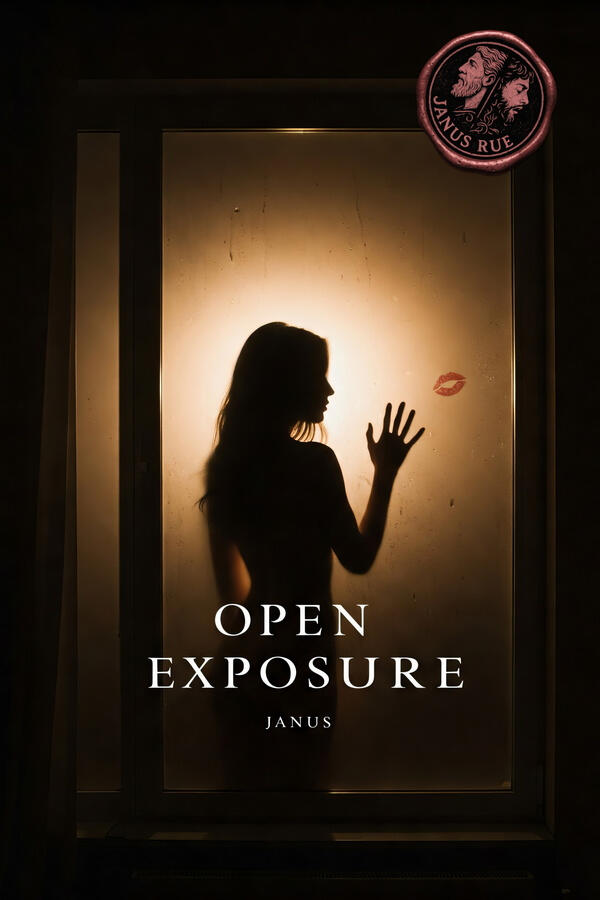 Open Exposure by Janus Rue – Shame Kink Literary Erotica Book cover for Open Exposure, a literary erotica novella exploring public exposure, shame kink, and psychological control